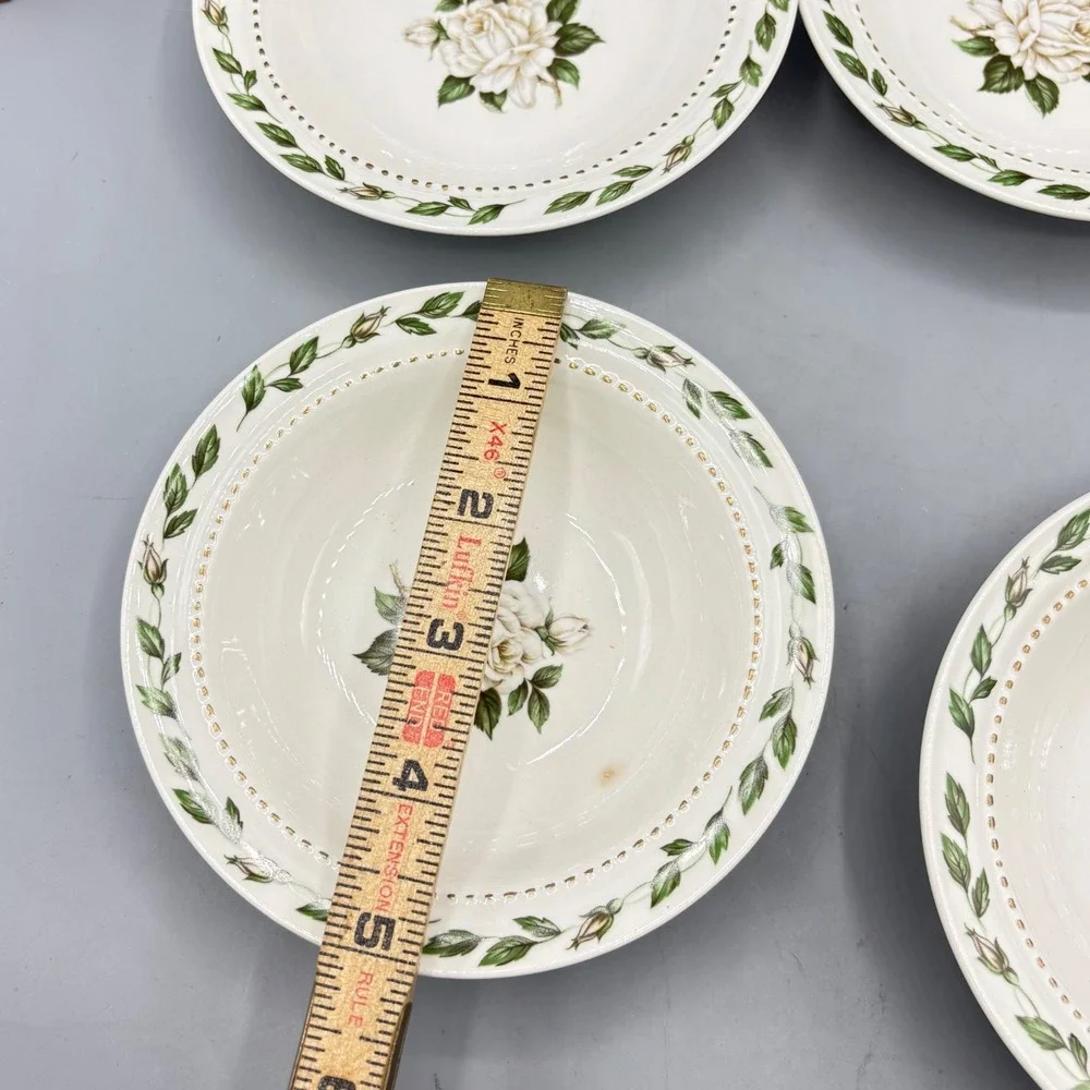 Vtg 4 Pc Superior Hall Cameo Rose Dessert‎ Berry Bowls White Rose